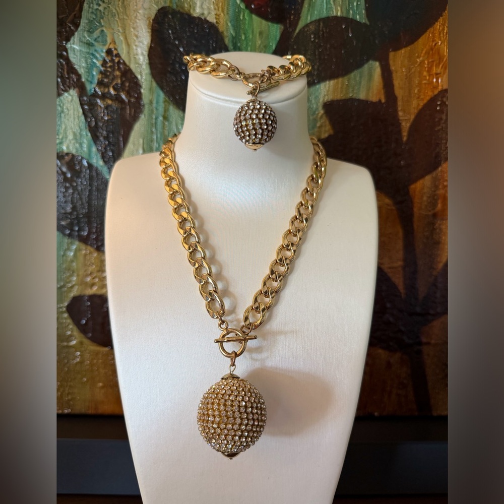 Vintage Rhinestone Ball Necklace and Matching Earrings Set